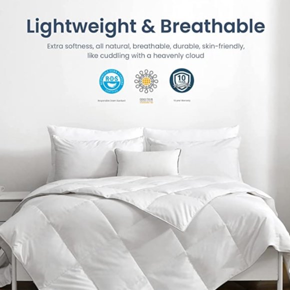 WHITE FEATHER - DOWN BLEND COMFORTER - 50/50 LIGHTWEIGHT (FULL/QUEEN) - Picture 2 of 7